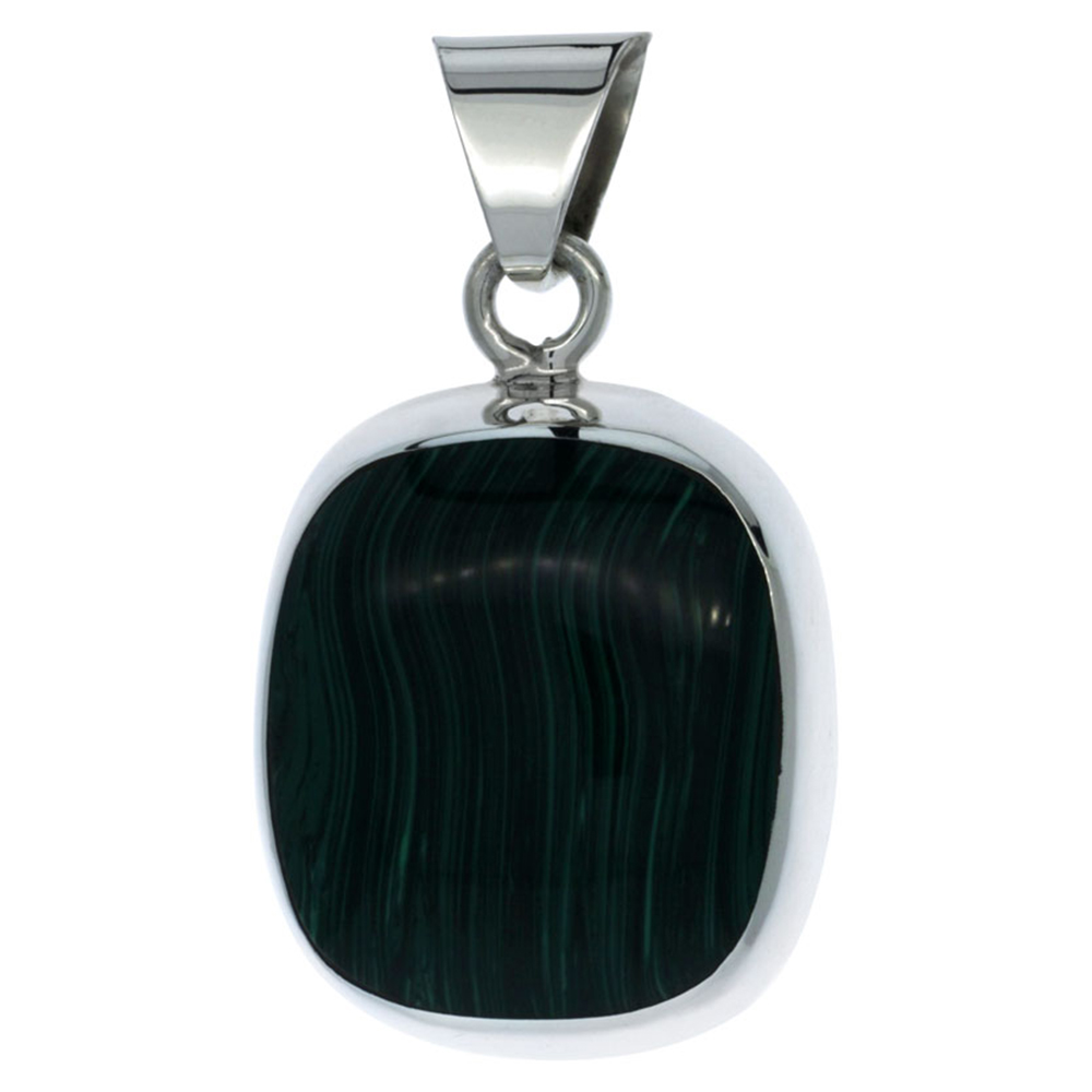 Sterling Silver Large Malachite Pendant, 1 11/16 inch tall