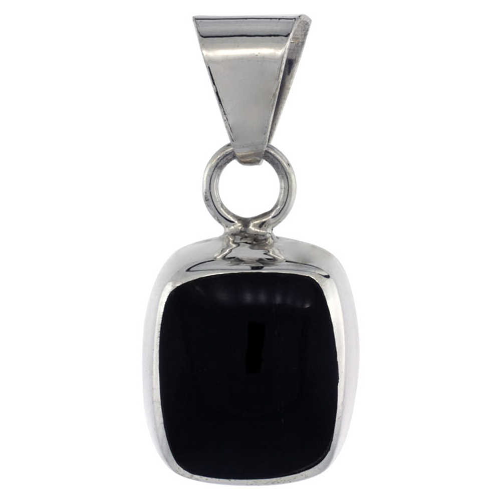 Sterling Silver Black Obsidian Pendant Round Edge Square, 7/8 inch tall