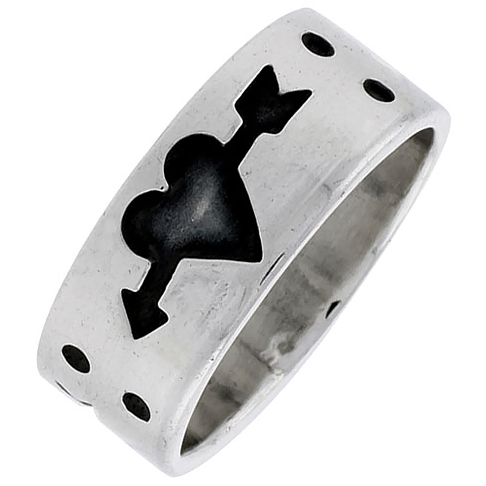 Sterling Silver Heart and Arrow Ring for Men Southwestern Design Handmade 5/16 inch wide sizes 6-13