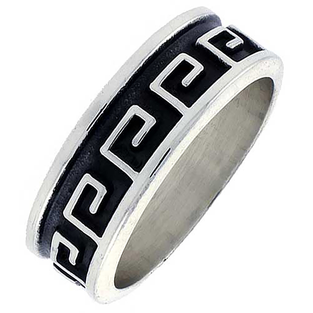 Sterling Silver Greek Key Pattern Ring for Men Southwestern Design Handmade 5/16 inch wide sizes 8-13