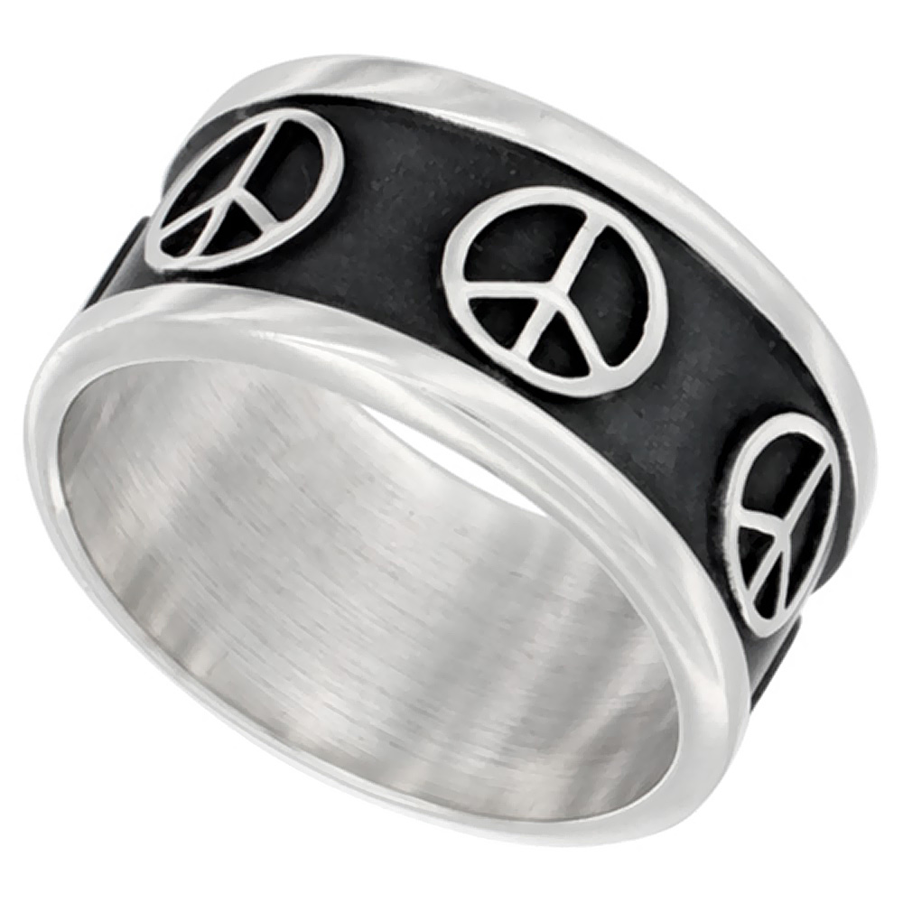 Sterling Silver Peace Sign Ring for Men Southwestern Design Handmade 5/16 inch wide sizes 5-13