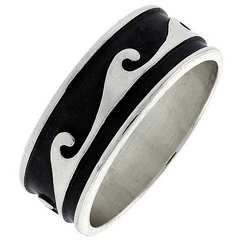 Sterling Silver Wave Ring for Men Southwestern Design Handmade 5/16 inch wide sizes 6-13