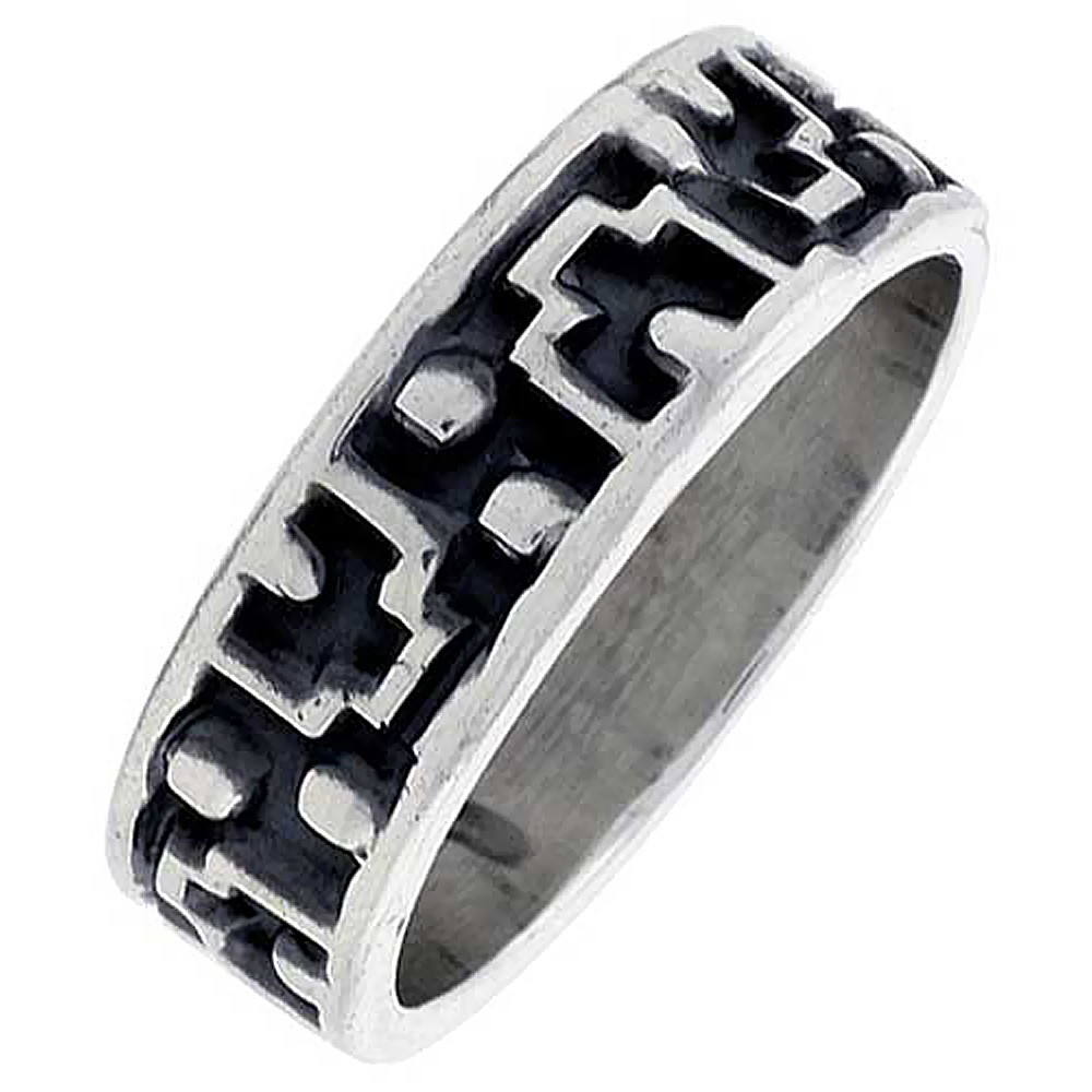 Sterling Silver Native American Navajo Pattern Ring for Men Southwestern Design Handmade 1/4 inch wide sizes 5-13