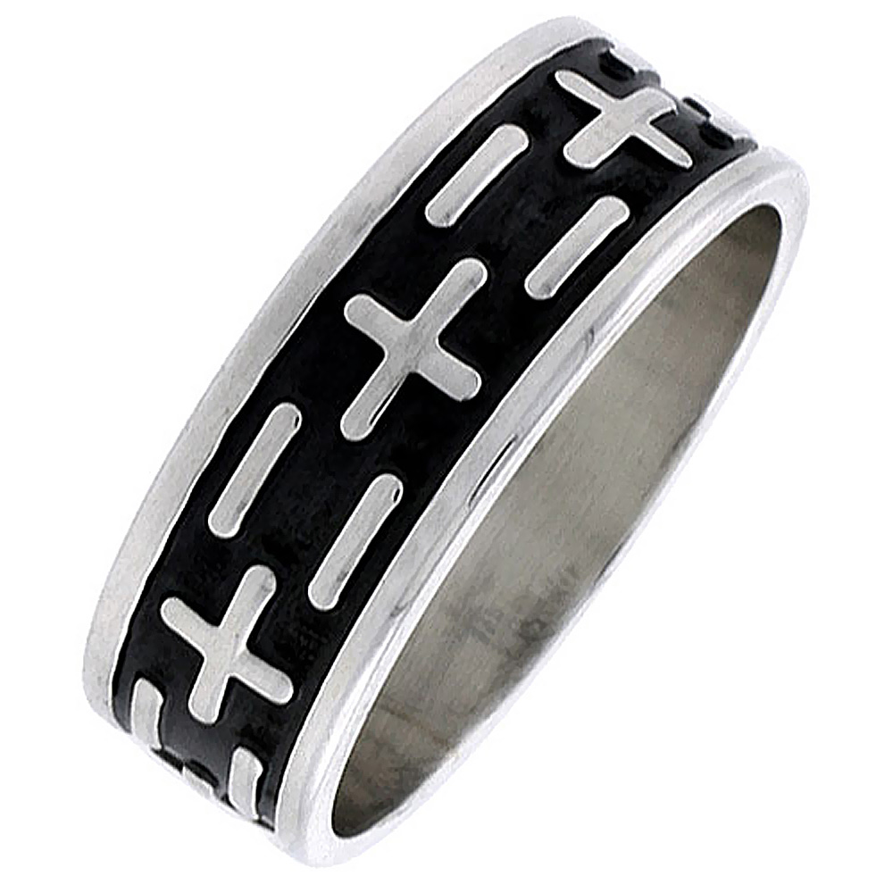 Sterling Silver Mens Southwest Design Handmade Cross Ring for Men 1/4 inch wide sizes 7-13