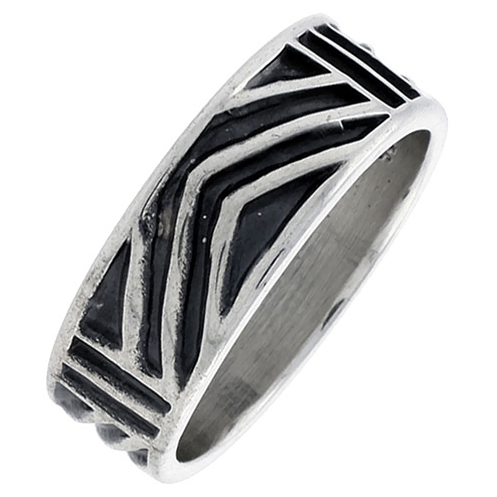 Sterling Silver Native American Hopi Pattern Chevron Ring for Men and Women Southwestern Design Handmade 1/4 inch wide sizes 6-13