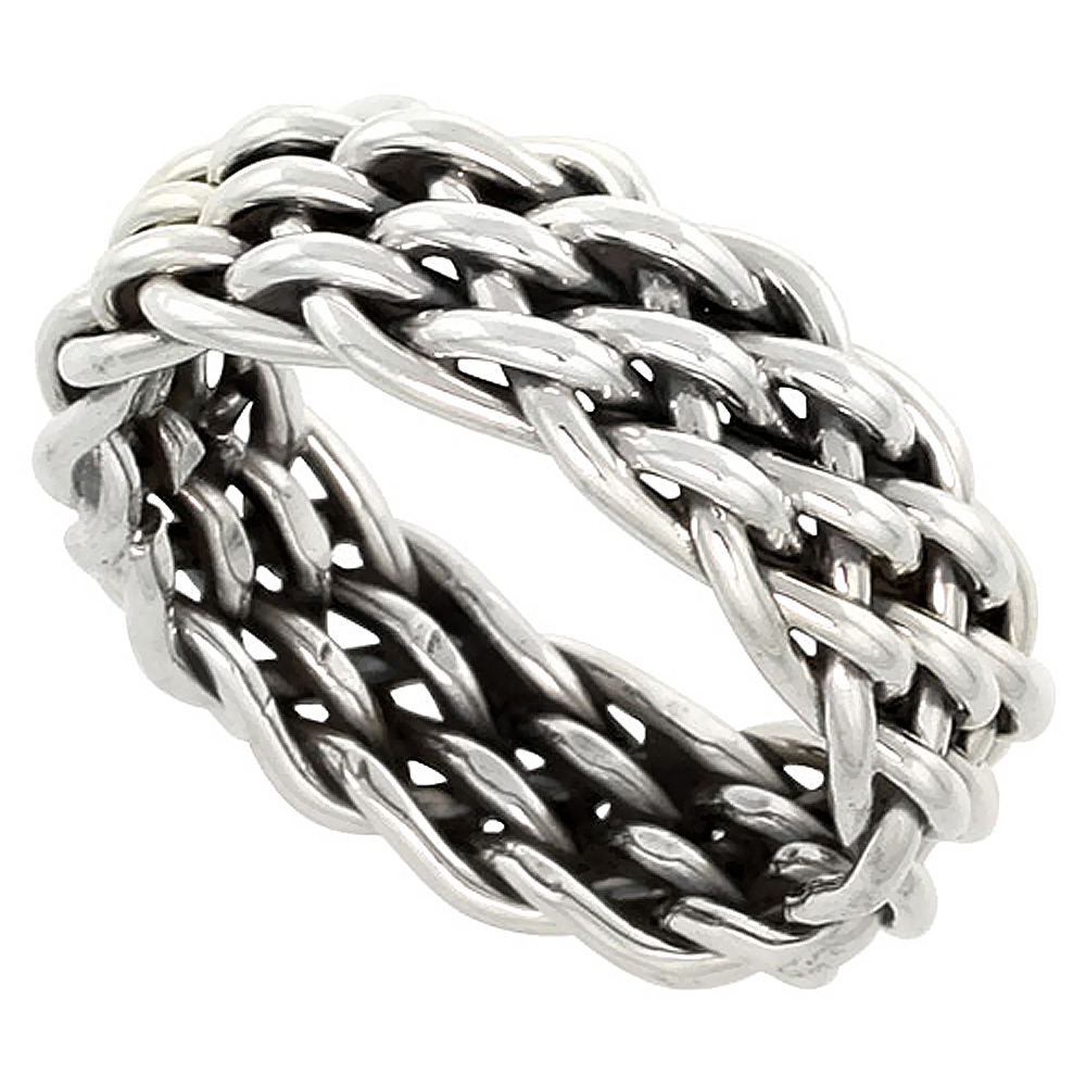 Sterling Silver Wire Braided Ring Handmade 3/8 inch wide