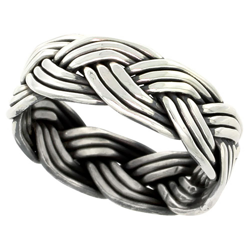 Sterling Silver Wire Braided Ring Handmade 5/16 inch wide