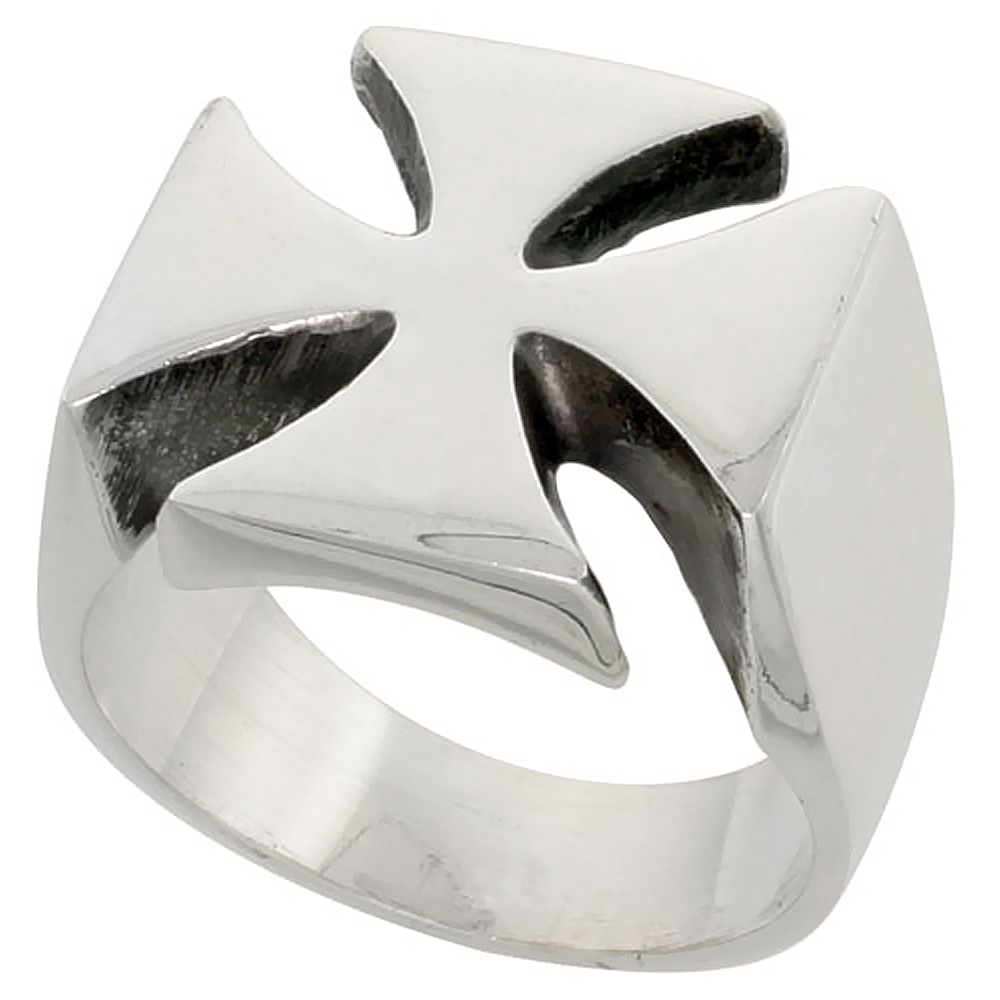 Sterling Silver Maltese Cross Ring for Men Solid Back Hefty Handmade 5/8 inch wide