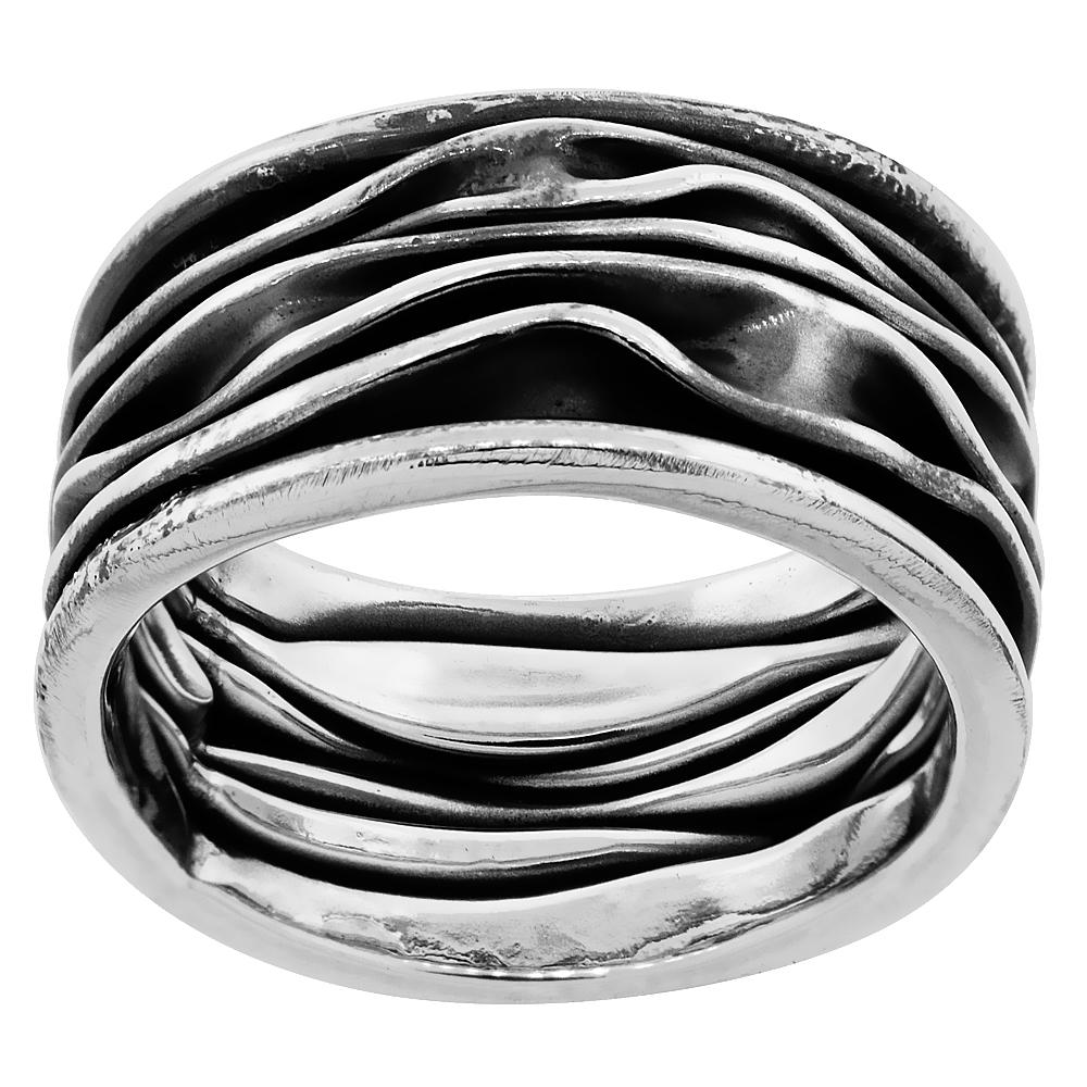 Sterling Silver Crinkled Ring for Men &amp; Women Handmade Antiqued finish 1/2 inch wide