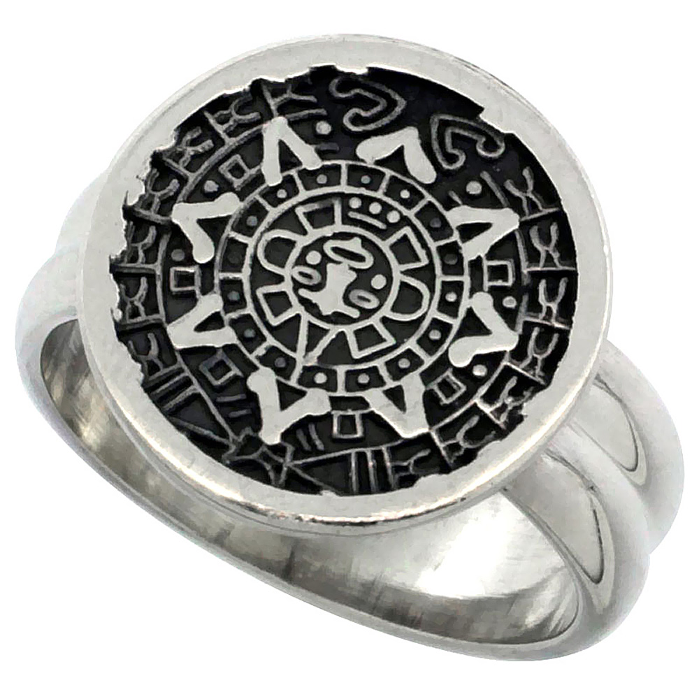 Sterling Silver Aztec Calendar Ring Handmade 5/8 inch wide