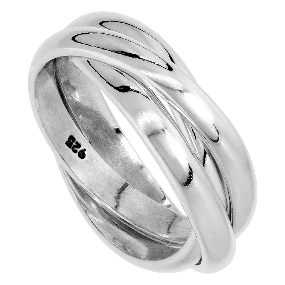 Sterling Silver Rolling Ring for Men & Women w/ 3 mm Domed Bands Handmade