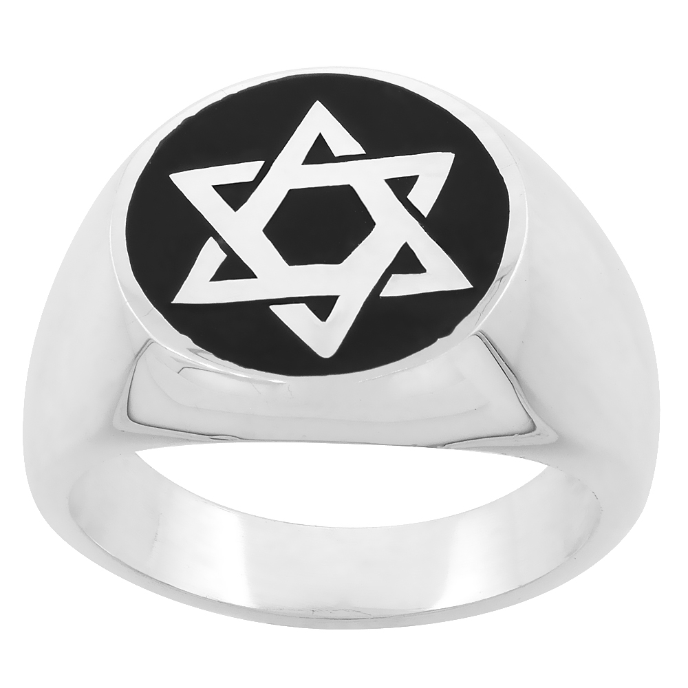 Sterling Silver Star of David Ring for Men & Women Handmade 3/4 inch wide, sizes 6 - 14