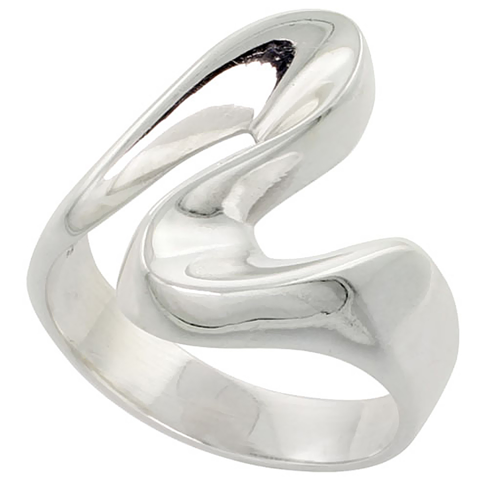Sterling Silver Wave Ring High Polish Handmade 3/4 inch long