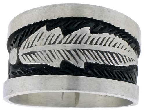 Sterling Silver Native American Design Feather Ring, sizes 8-13