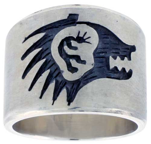 Sterling Silver Native American Design Man &amp; Bear Ring, sizes 8-13