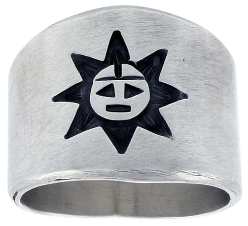 Sterling Silver Native American Design Sun Ring, sizes 8-13
