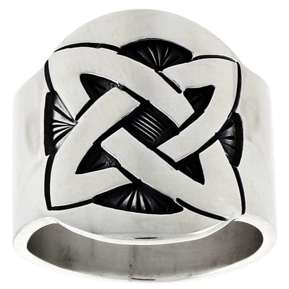 Sterling Silver Quaternary Celtic Knot Cigar Band Ring, sizes 8-13