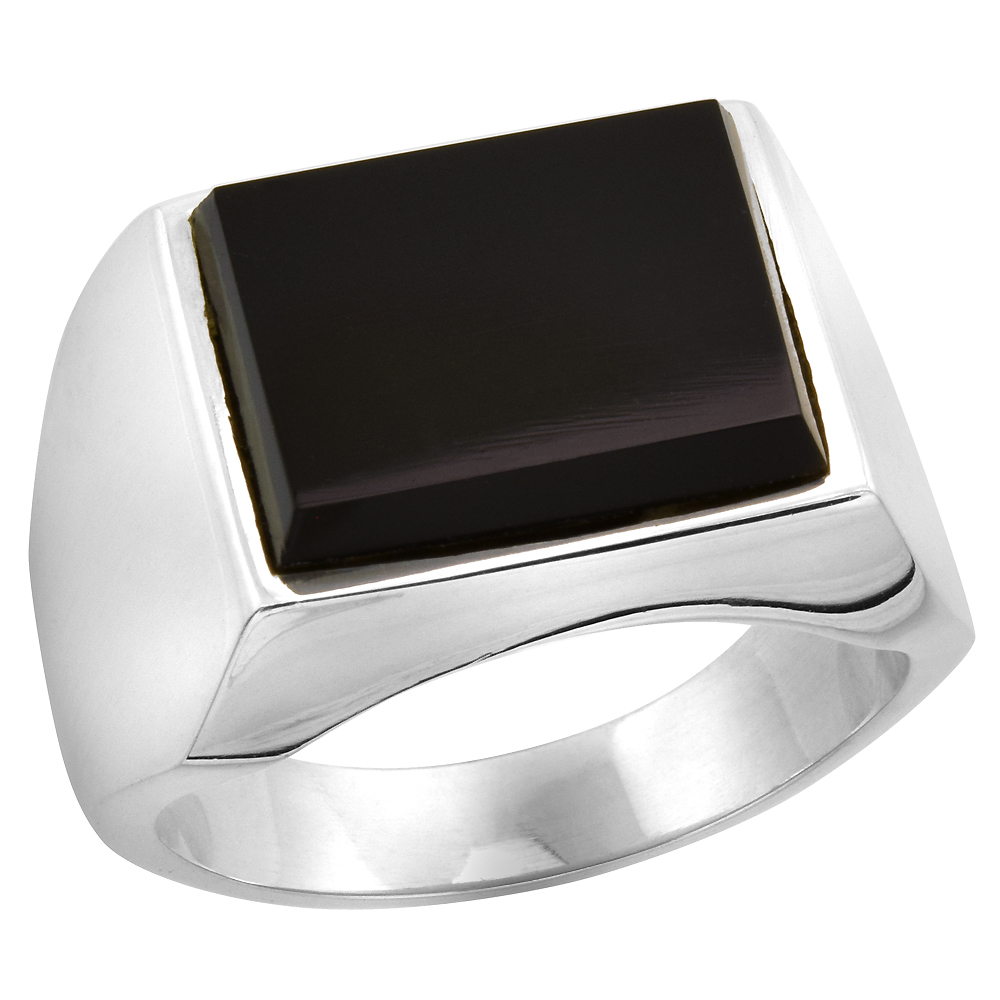 Sterling Silver Black Obsidian Ring for Men Large Square Flat Solid Back Handmade, sizes 9 - 13