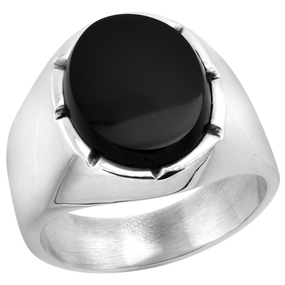 Sterling Silver Black Obsidian Ring for Men Large Oval Notched Bezel Solid Back Handmade, sizes 9 - 13