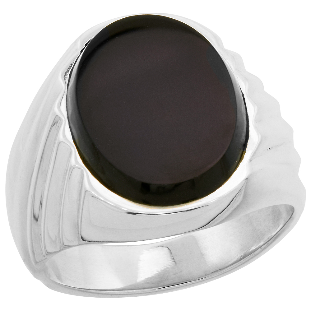 Sterling Silver Black Obsidian Ring for Men Large Oval Raised Edge Solid Back Handmade, sizes 9 - 13