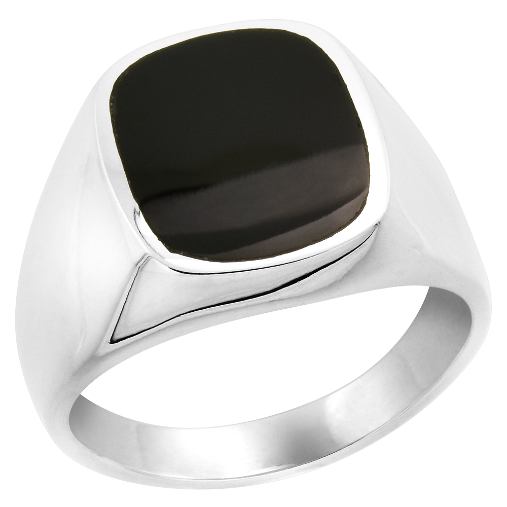 Sterling Silver Black Obsidian Ring for Men Square rounded Flat Solid Back Handmade, sizes 9 - 13