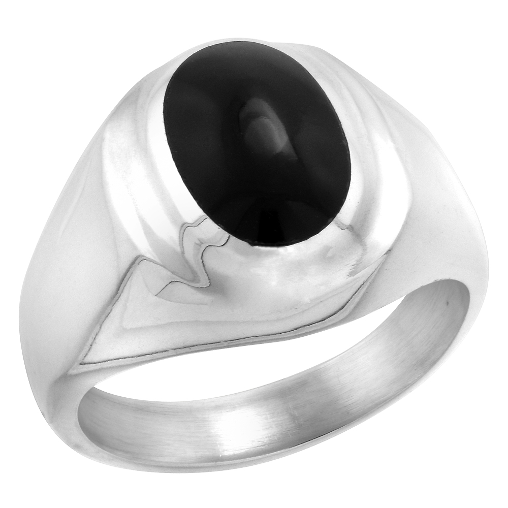 Sterling Silver Black Obsidian Ring for Men Oval Recessed Rim Solid Back Handmade, sizes 9 - 13