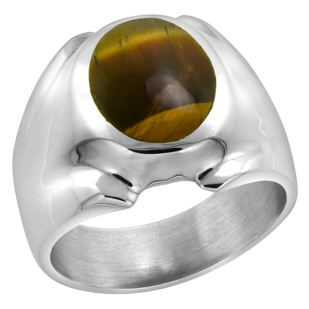 Sterling Silver Tiger Eye Ring for Men Oval Domed Solid Back Handmade, sizes 8 - 14
