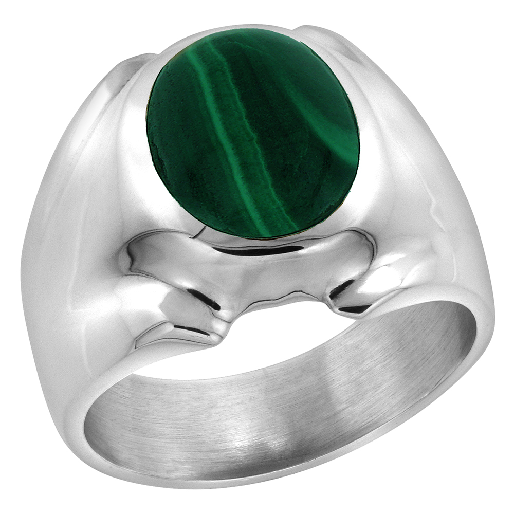 Sterling Silver Malachite Ring for Men Oval Domed Solid Back Handmade, sizes 8 - 14