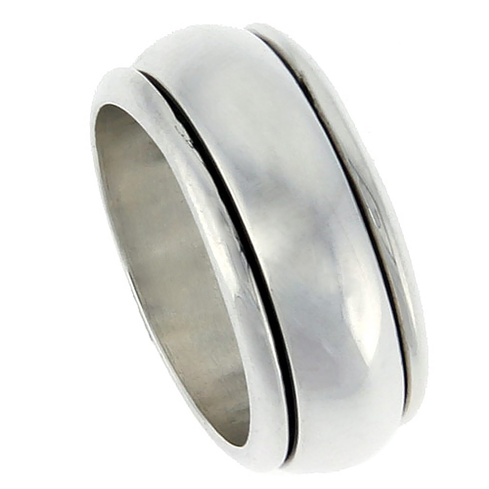 10mm Sterling Silver Mens Spinner Ring Domed Band Handmade 3/8 inch Wide