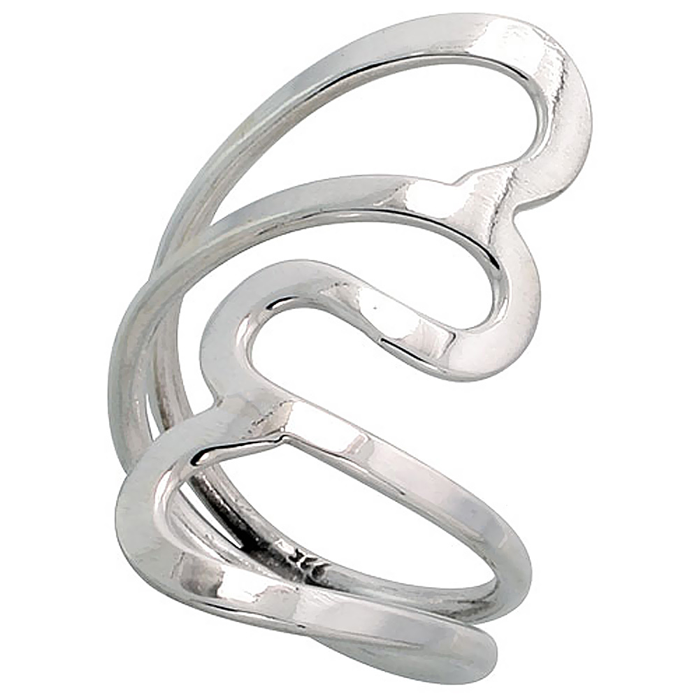 Sterling Silver Wire Wrap Ring for Women Long Hearts Bypass Handmade 1 1/4 inch long, sizes 6 - 10