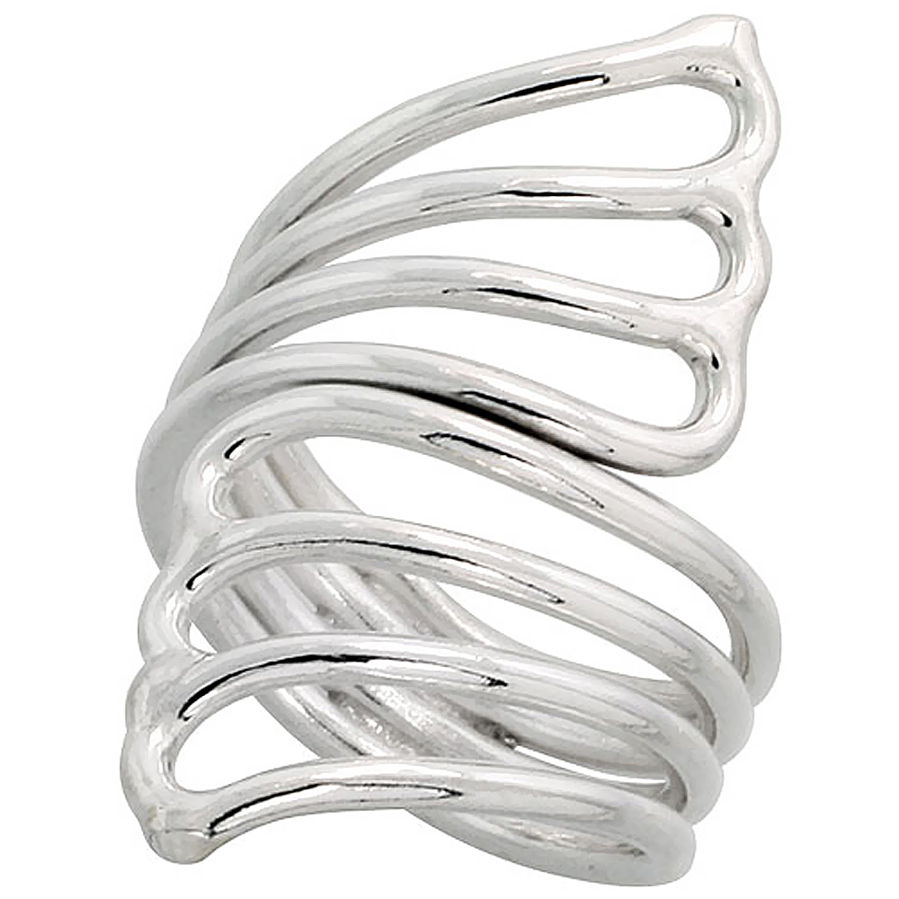 Sterling Silver Wire Wrap Ring for Women Long Fan Bypass Handmade 1 1/2 inch long, sizes 6 - 10 