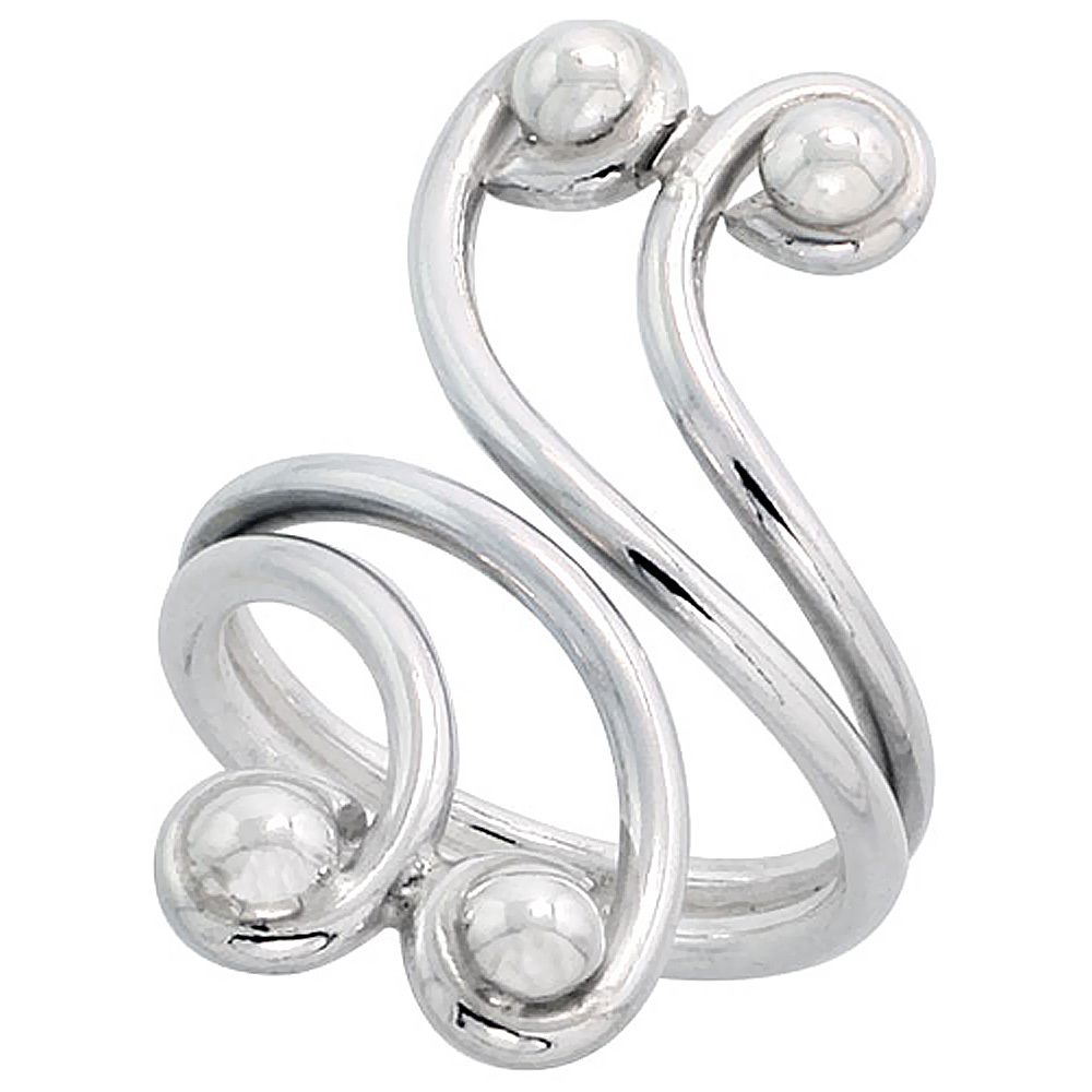 Sterling Silver Wire Wrap Ring for Women Swan Bypass Handmade 1 1/4 inch long, sizes 6 - 10 