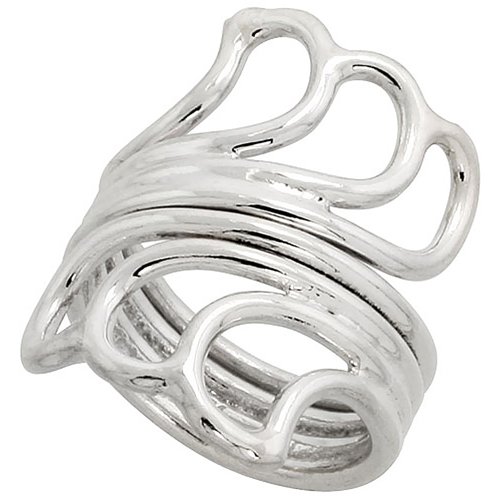 Sterling Silver Wire Wrap Ring for Women Short Fan Bypass Handmade 1 1/4 inch long, sizes 6 - 10 