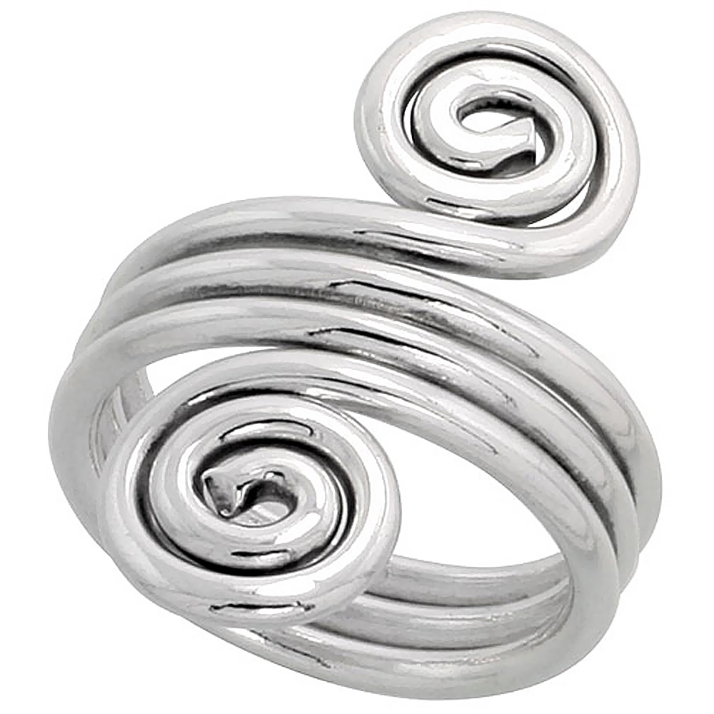 Sterling Silver Wire Wrap Ring for Women Long Swirls Bypass Handmade 1 1/8 inch long, sizes 6 - 10 