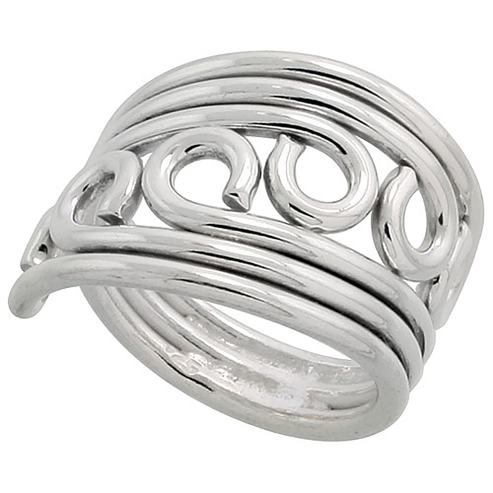 Sterling Silver Wire Wrap Ring for Women 3 Waves Bypass Handmade Bypass Handmade 5/8 inch long, sizes 6 - 10 