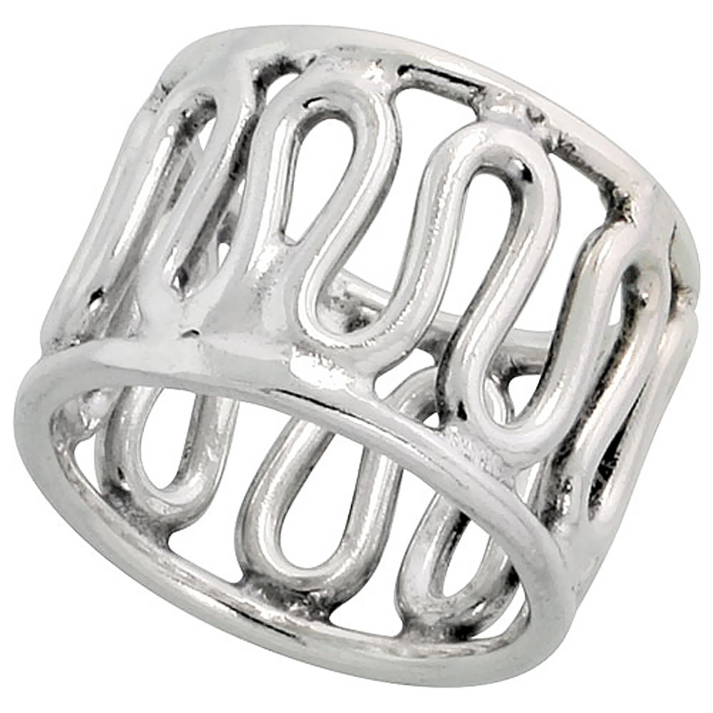 Sterling Silver Wire Wrap Ring for women Short Waves Wirework Handmade 5/8 inch, sizes 6 - 10 