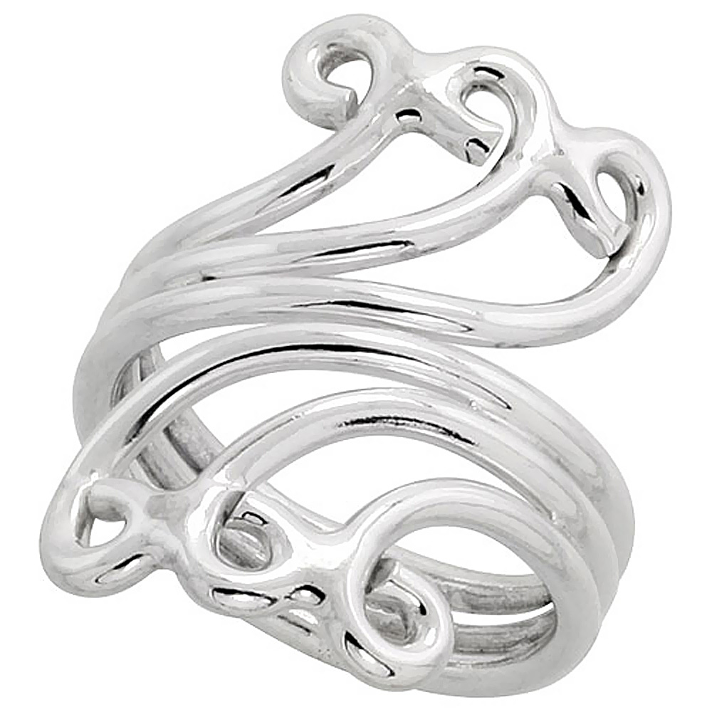 Sterling Silver Wire Wrap Ring for Women Short Scrolls Bypass Handmade 1 1/4 inch long, sizes 6 - 10 