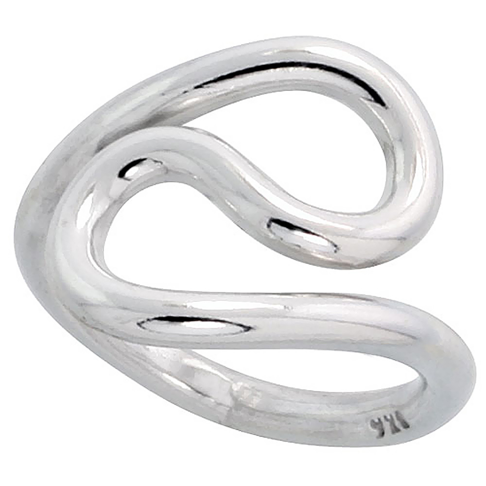 Sterling Silver Wire Wrap Ring for Women Yin Yang Bypass Handmade 3/4 inch long, sizes 6 - 10 