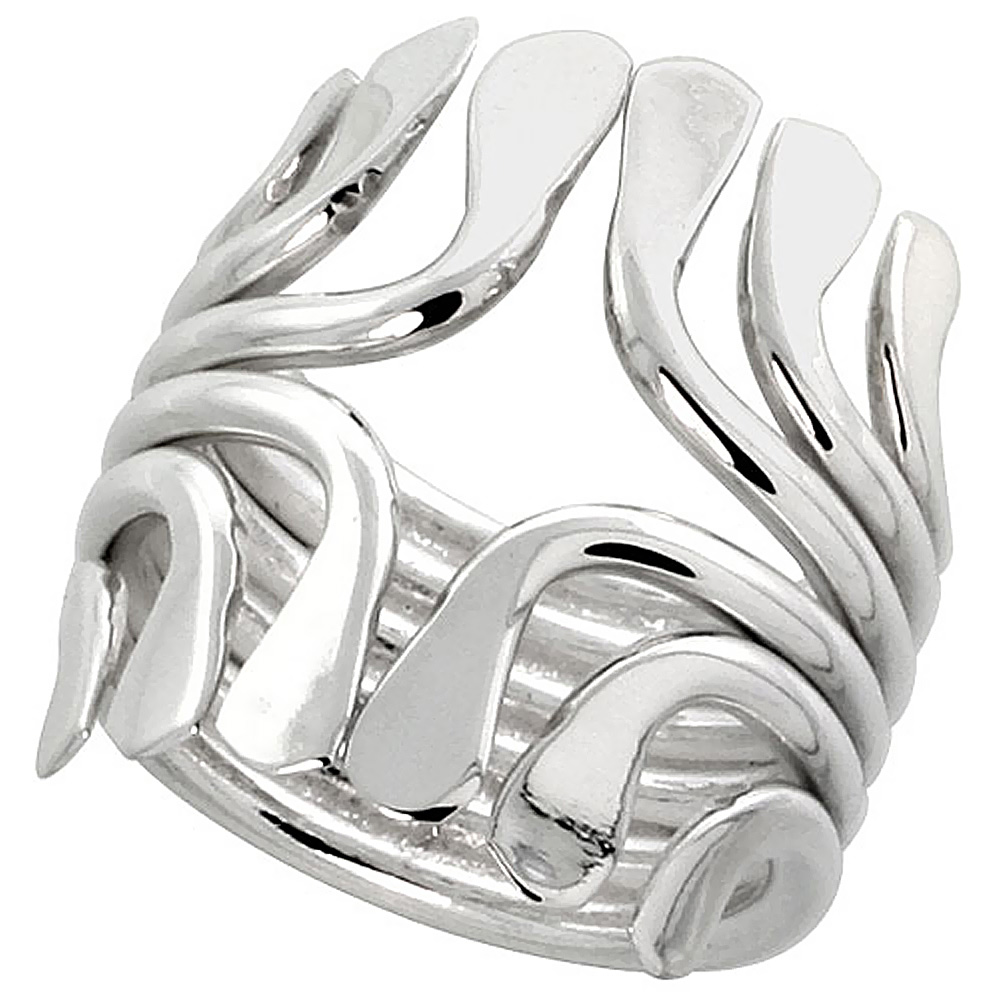 Sterling Silver Wire Wrap Ring for Women Flat Spikes Bypass Handmade 1 inch long, sizes 6 - 10 