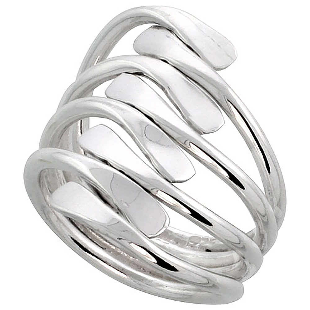 Sterling Silver Wire Wrap Ring for Women Horseshoe Nails Bypass Handmade 1 inch long, sizes 6 - 10 