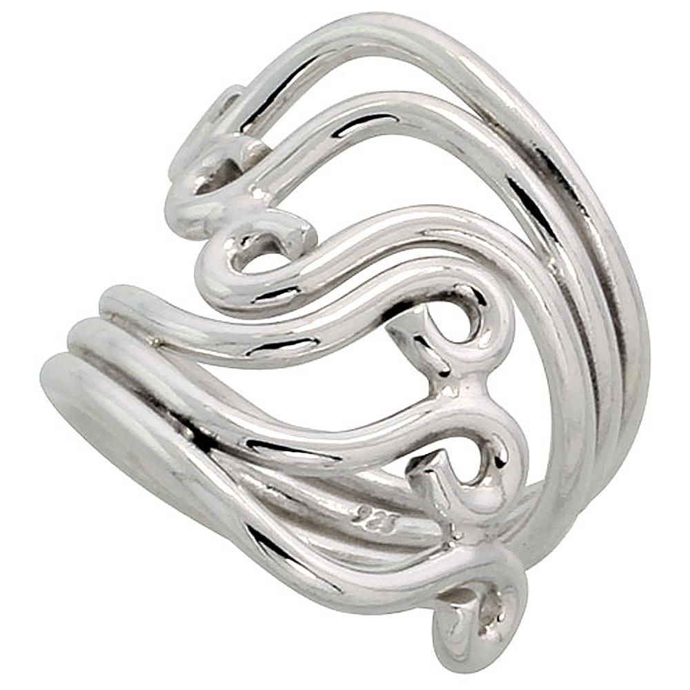 Sterling Silver Wire Wrap Ring for Women Bent Scrolls Bypass Handmade 1 1/8 inch long, sizes 6 - 10 