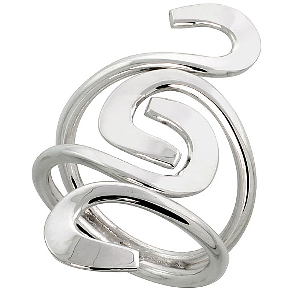 Sterling Silver Wire Wrap Ring for Women S Curves Bypass Handmade 1 3/4 inch long, sizes 6 - 10 