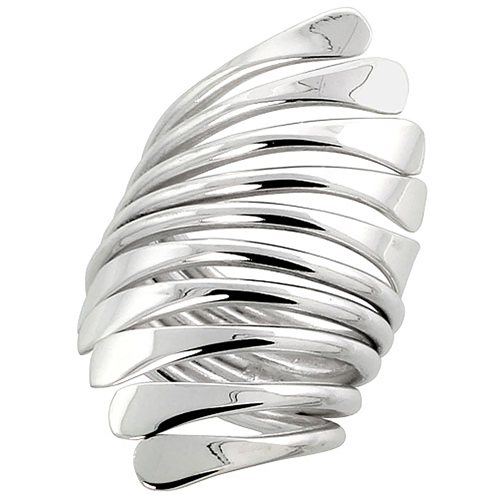 Sterling Silver Wire Wrap Ring for Women Horshoe Nails Bypass Handmade 1 3/8 inch long, sizes 6 - 10 