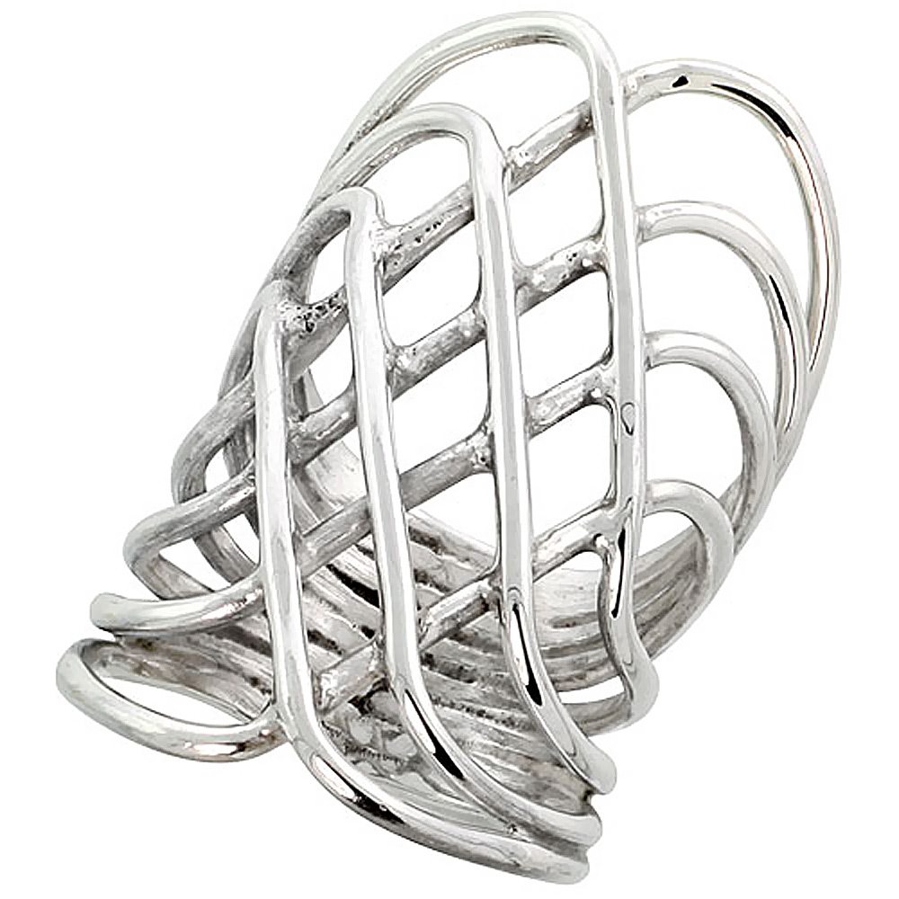 Sterling Silver Wire Wrap Ring for Women Criscross Bypass Handmade 1 1/2 inch long, sizes 6 - 10 