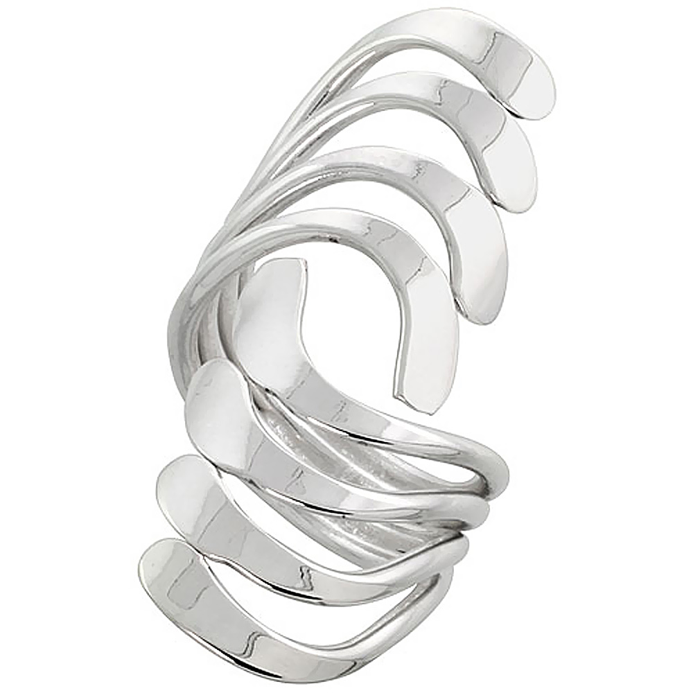 Sterling Silver Wire Wrap Ring for Women Long Waves Bypass Handmade 1 1/2 inch long, sizes 6 - 10 