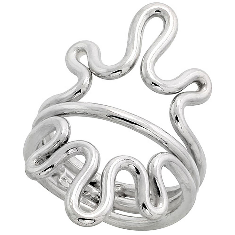 Sterling Silver Wire Wrap Ring for Women Sunburst Bypass Handmade 1 3/8 inch long, sizes 6 - 10 