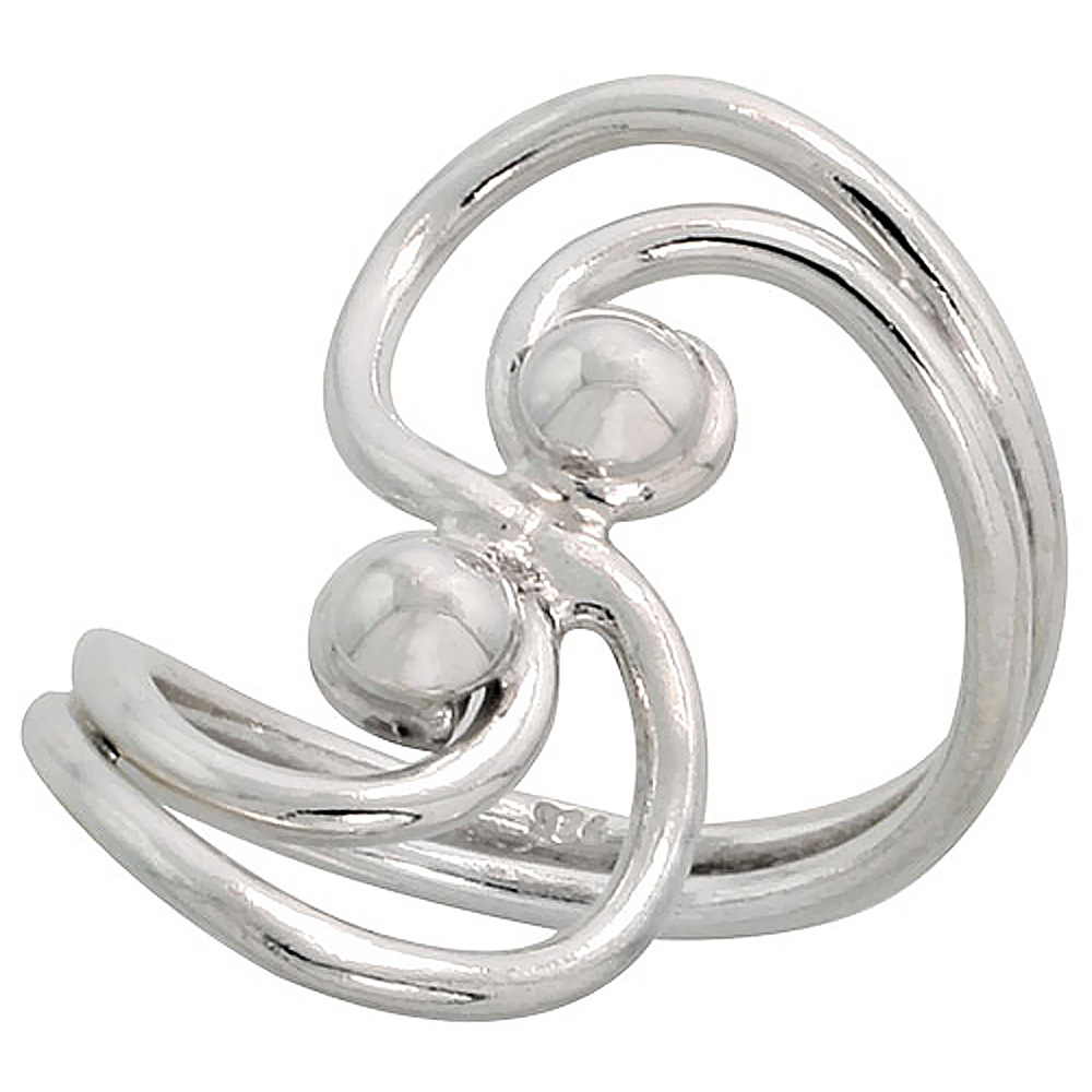 Sterling Silver Wire Wrap Ring for Women Long Swan Bypass Handmade 1 1/4 inch, sizes 6 - 10 
