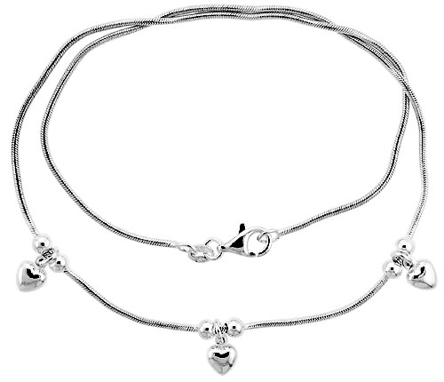 Sterling Silver Necklace / Bracelet with Three 1/4" Hearts Pendant