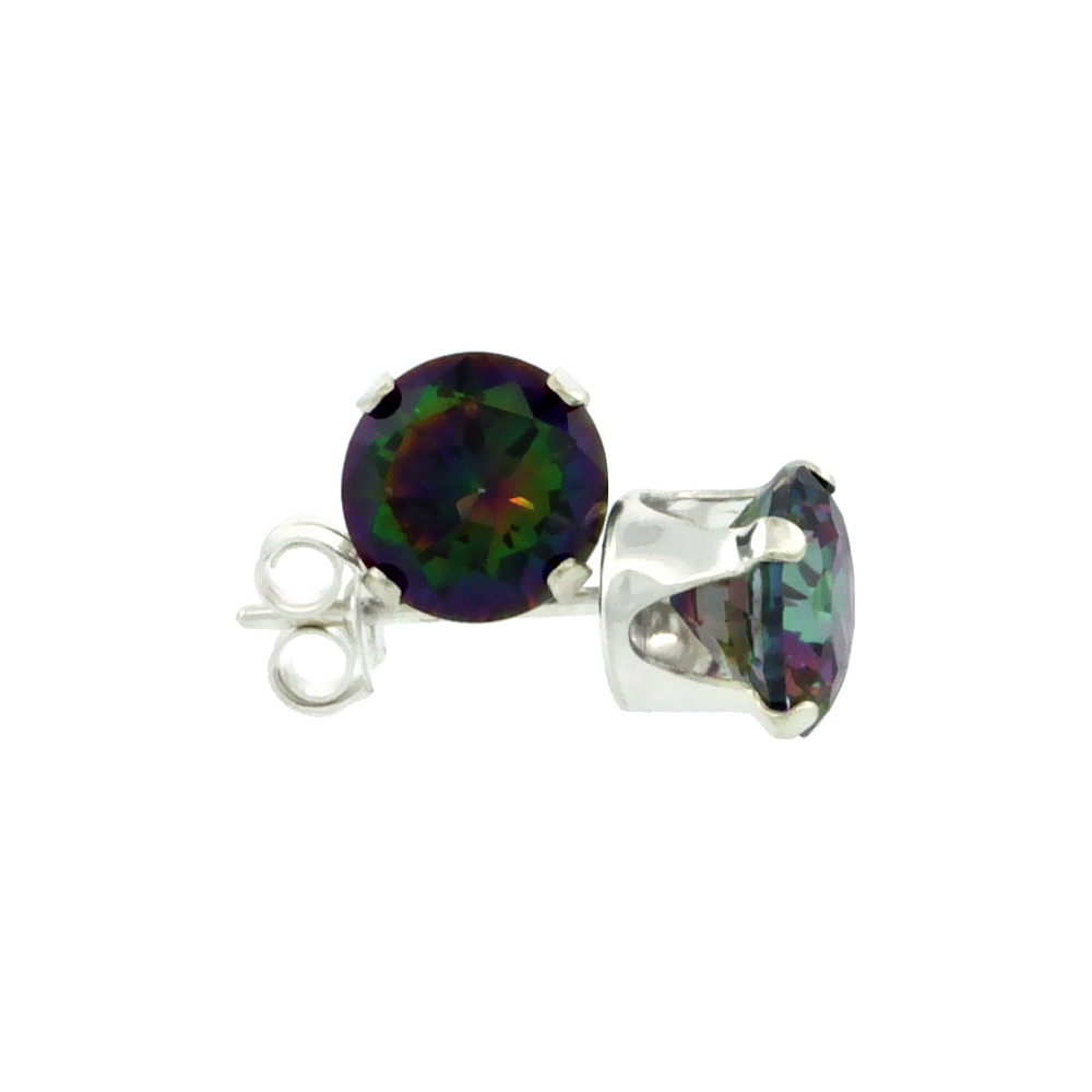 Sterling Silver Cubic Zirconia Mystic Topaz Earrings Studs multi color 1 carat/pair