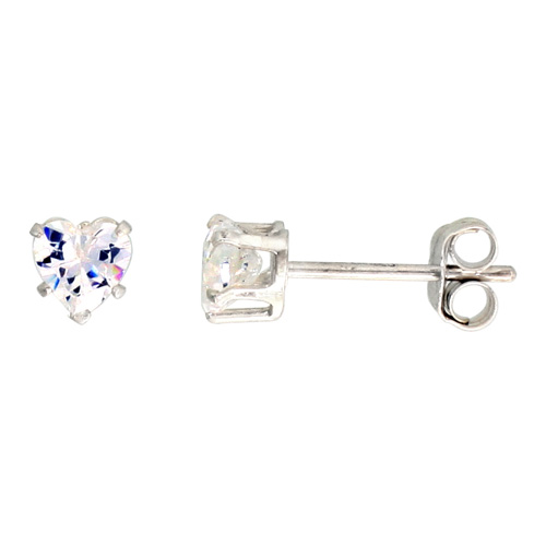 3 Pair Set Sterling Silver Cubic Zirconia Heart Earrings Studs 0.5 carats/pair